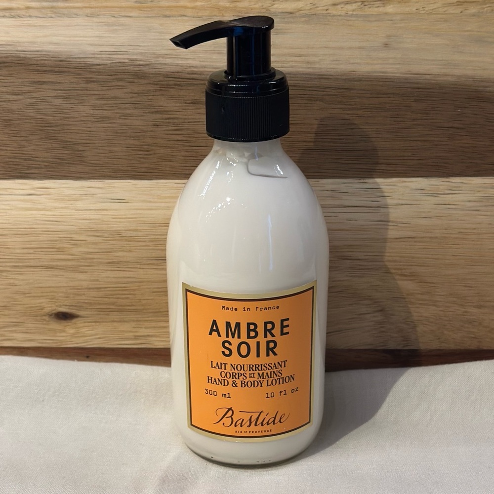 Bastide Ambre Soir Hand & Body Lotion Glass Pump Bottle 10oz France HTF Anthro